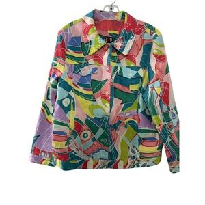 REDD Jeans Womens Plus 18 Abstract Geometric Sequin Denim Jacket Multi Color